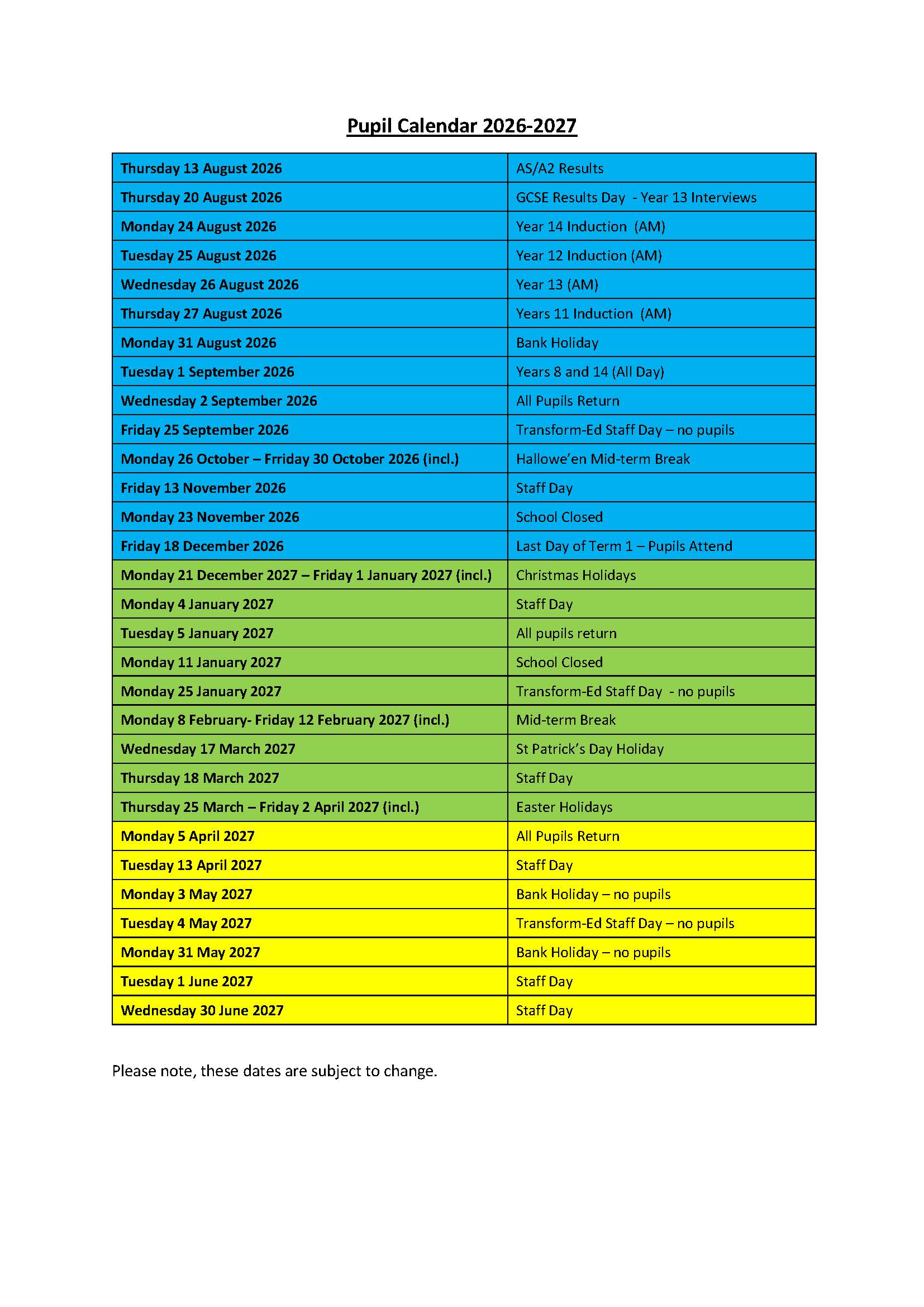 2024 2025 Pupil Calendar